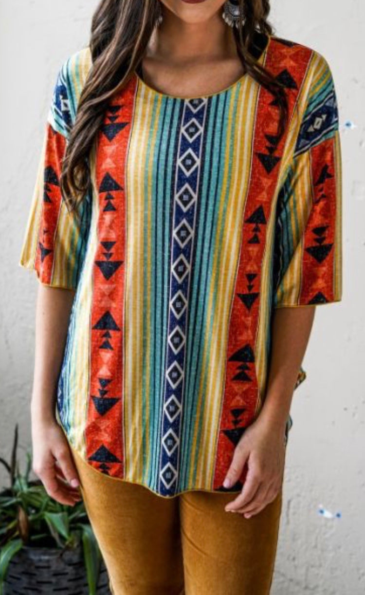 Aztec Stripe 3/4 Sleeve Tunic Top