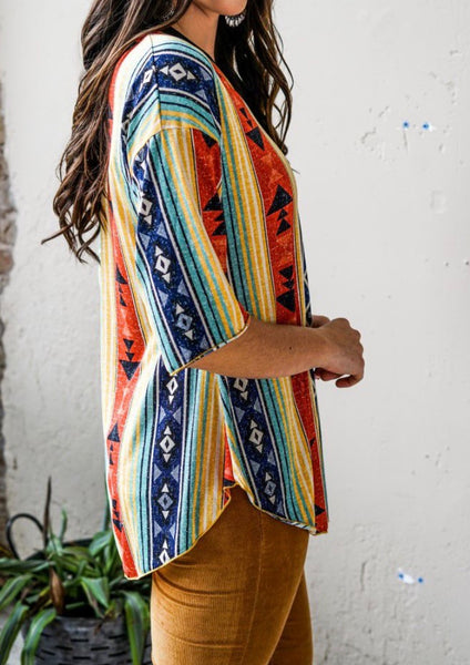 Aztec Stripe 3/4 Sleeve Tunic Top