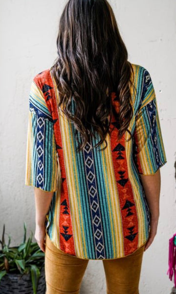 Aztec Stripe 3/4 Sleeve Tunic Top