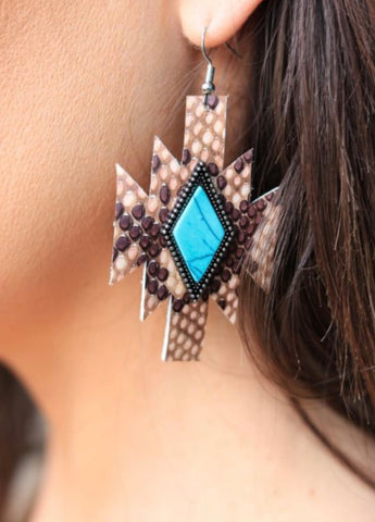 Diamond Brown Snake Aztec Earrings
