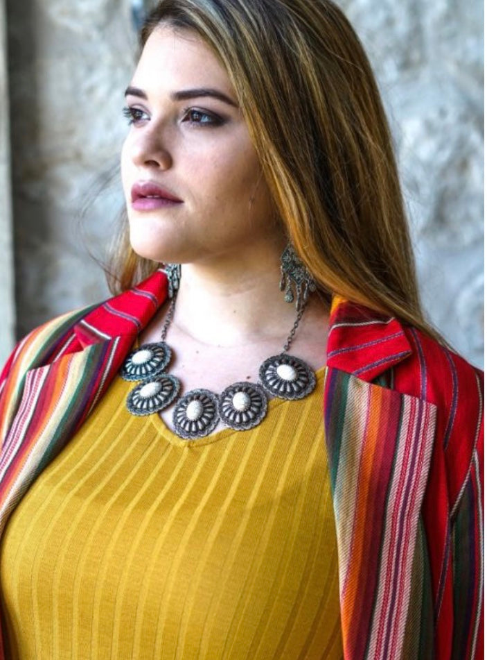 Vintage Silver Concho Necklace w/ Ivory Stone