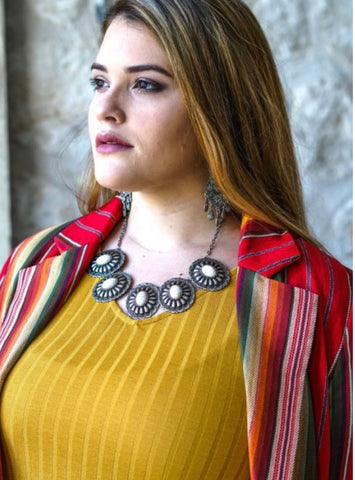 Vintage Silver Concho Necklace w/ Ivory Stone