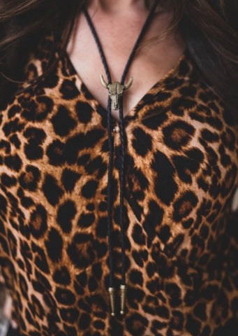 Vintage Gold Cow Skull Bolo Necklace
