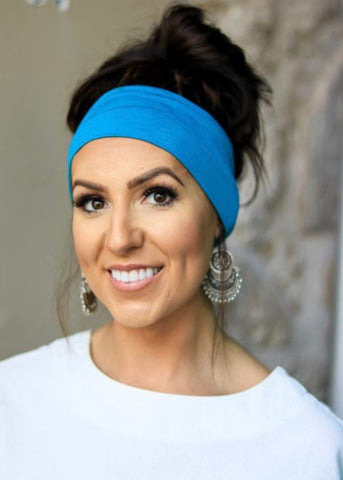 Jade Blue Solid Elastic Headband