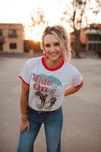 "Ride On" Red Ringer Tee