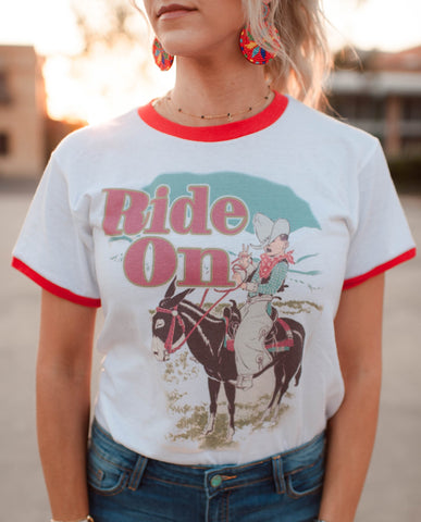 "Ride On" Red Ringer Tee